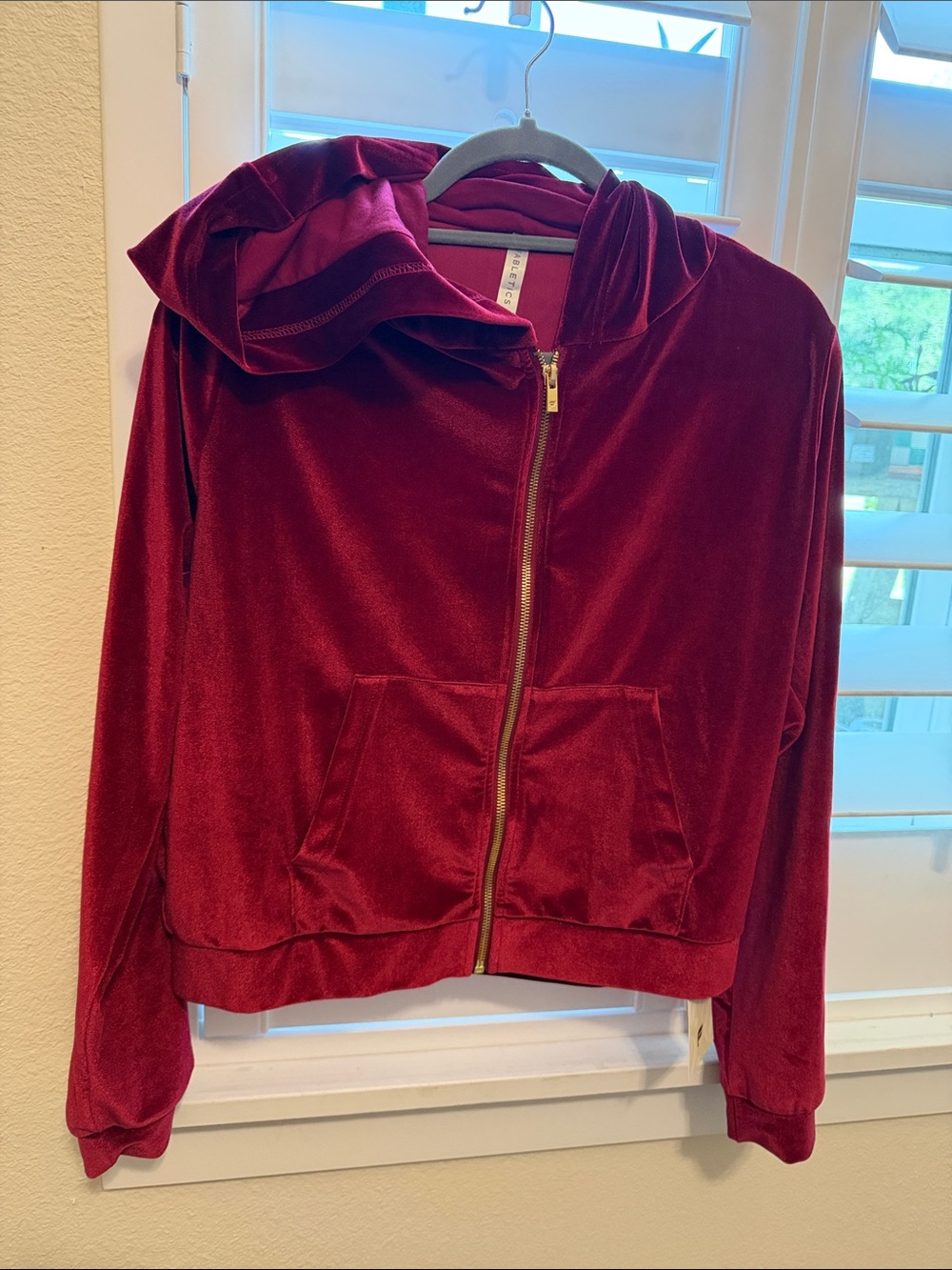 Velvet Hooded Zip-Up Jacket in Deep Wine